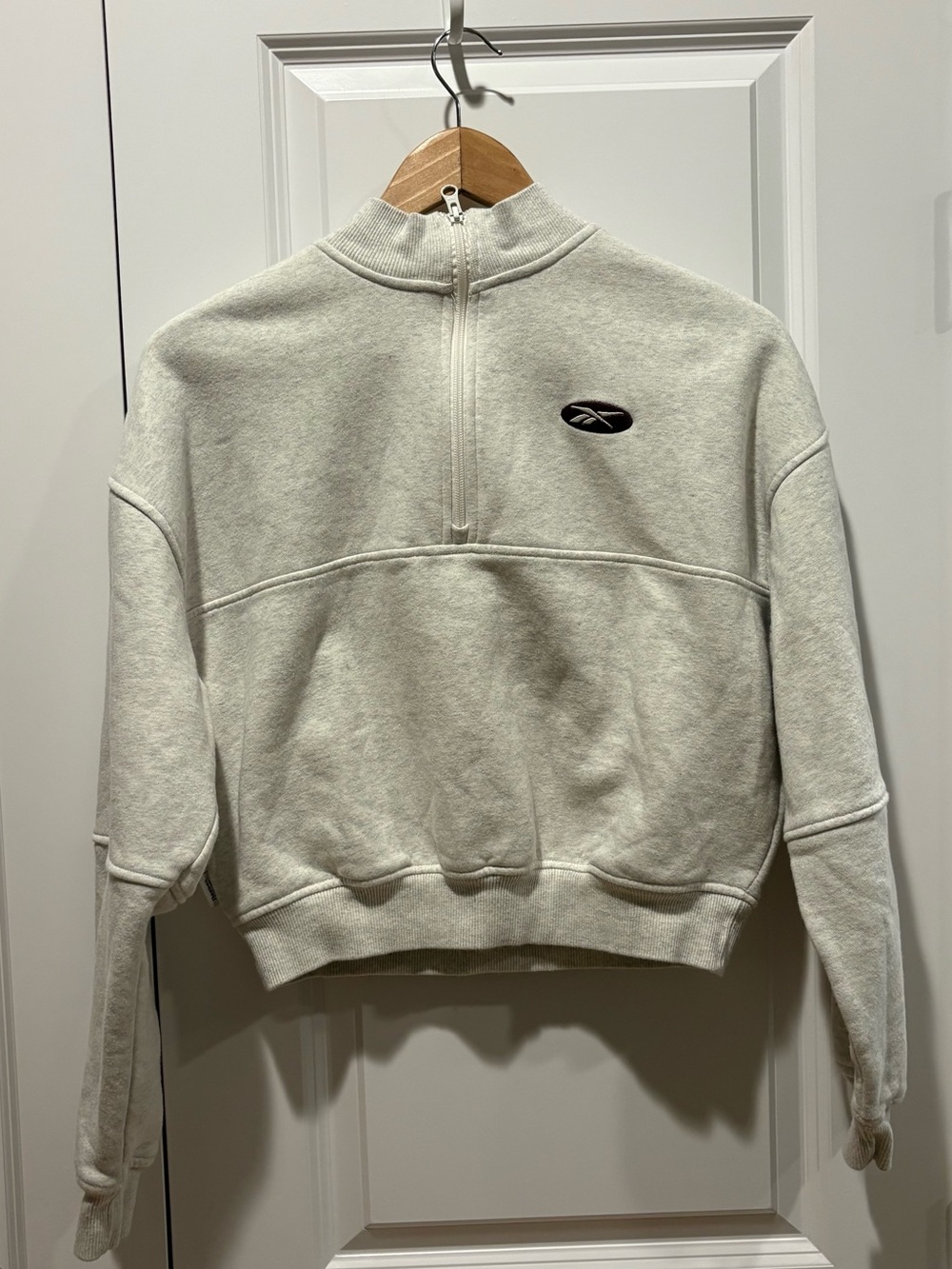 Reebok Women’s Cream Quarter-Zip Pullover Sweatshirt Sweater